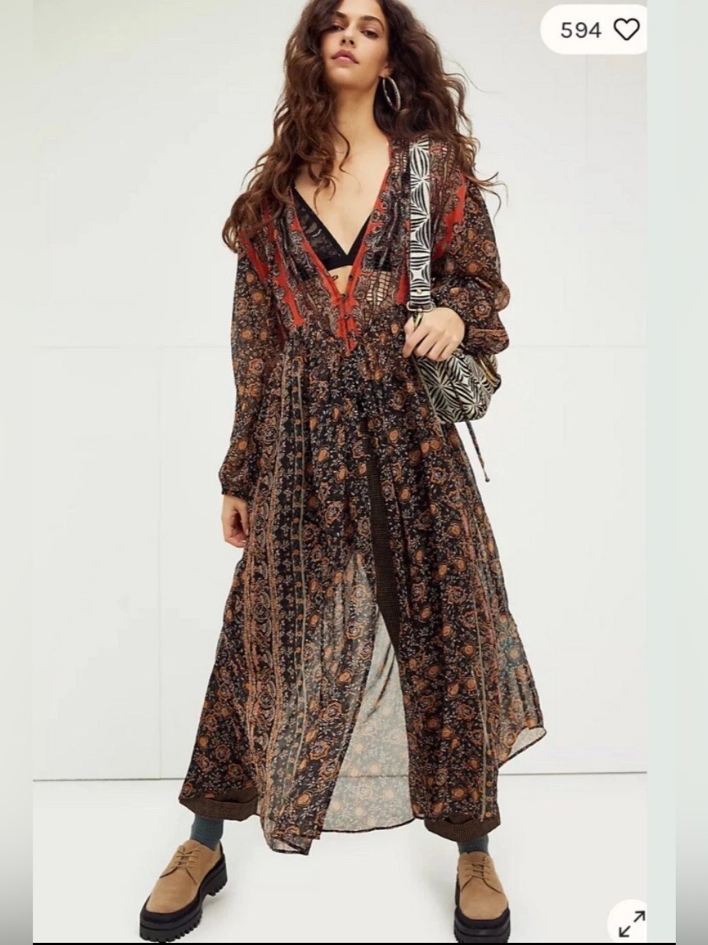 Free People Free Flowing Duster Maxi Cardigan Sheer Patchwork M